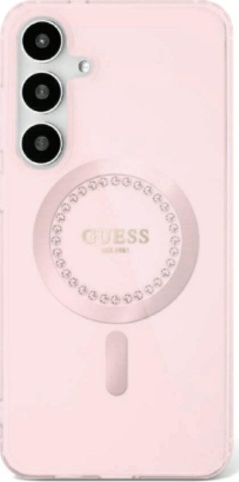 Guess Rhinestones Printed Classic Logo MagSafe Samsung Galaxy S25 Case Pink
