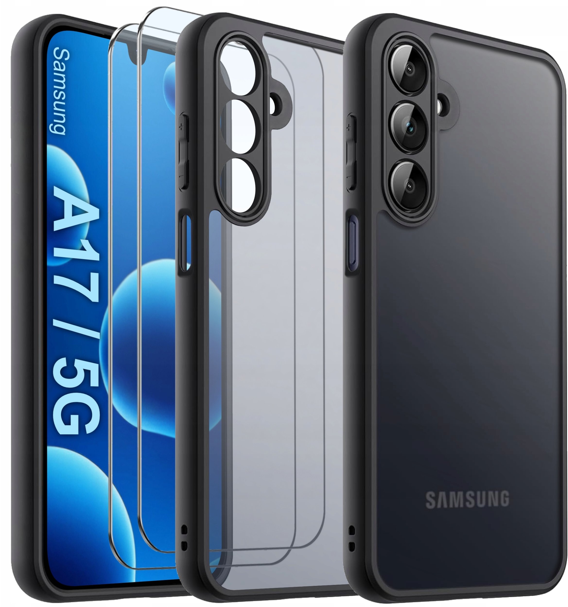 krainaGSM Etui do Samsung A17 | 5G CASE WZMACNIANE CZARNE PANCERNE 2x SZKŁO