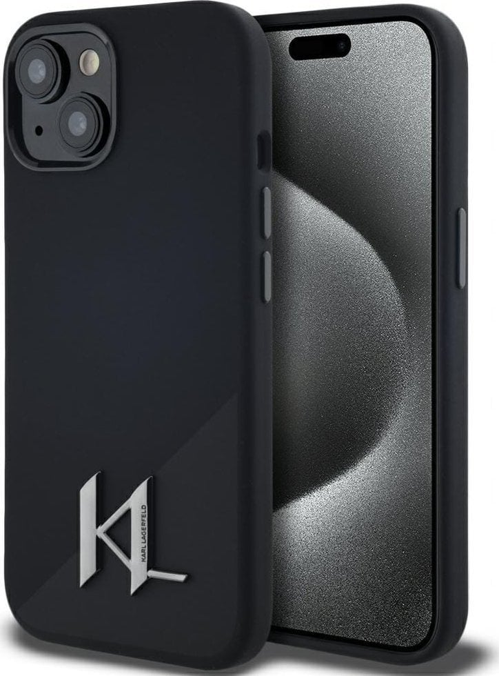 Etui Karl Lagerfeld Silicone Shadow Metal Initial MagSafe do iPhone 15 czarny