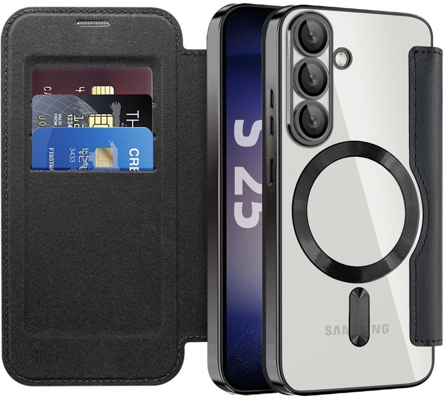 Etui z klapką Supero Wallet do Samsung Galaxy S25 Plus Magsafe, czarne