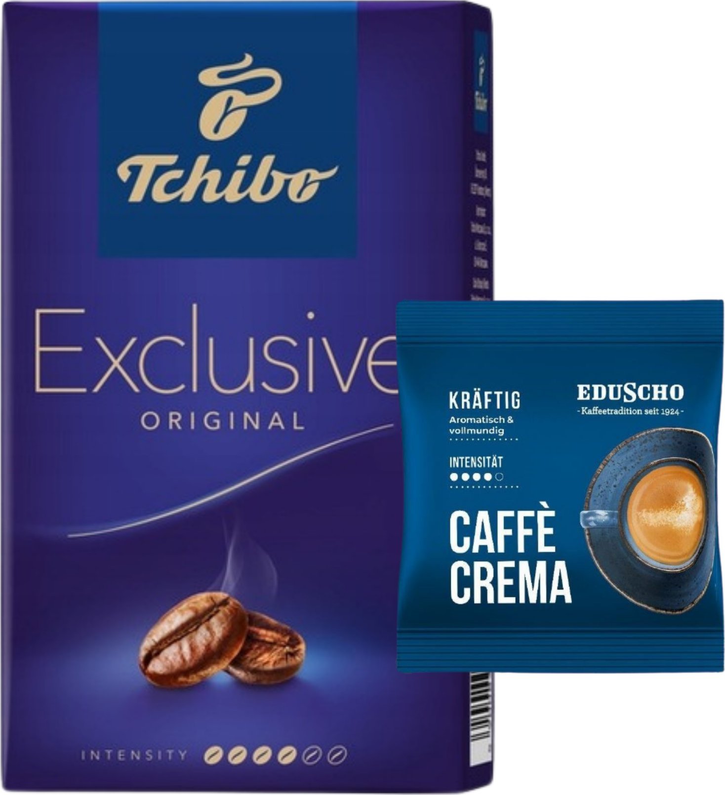 Kawa mielona Tchibo Exclusive Original 250 g + Kawa ziarnista Eduscho Caffe Cream Strong 100 g