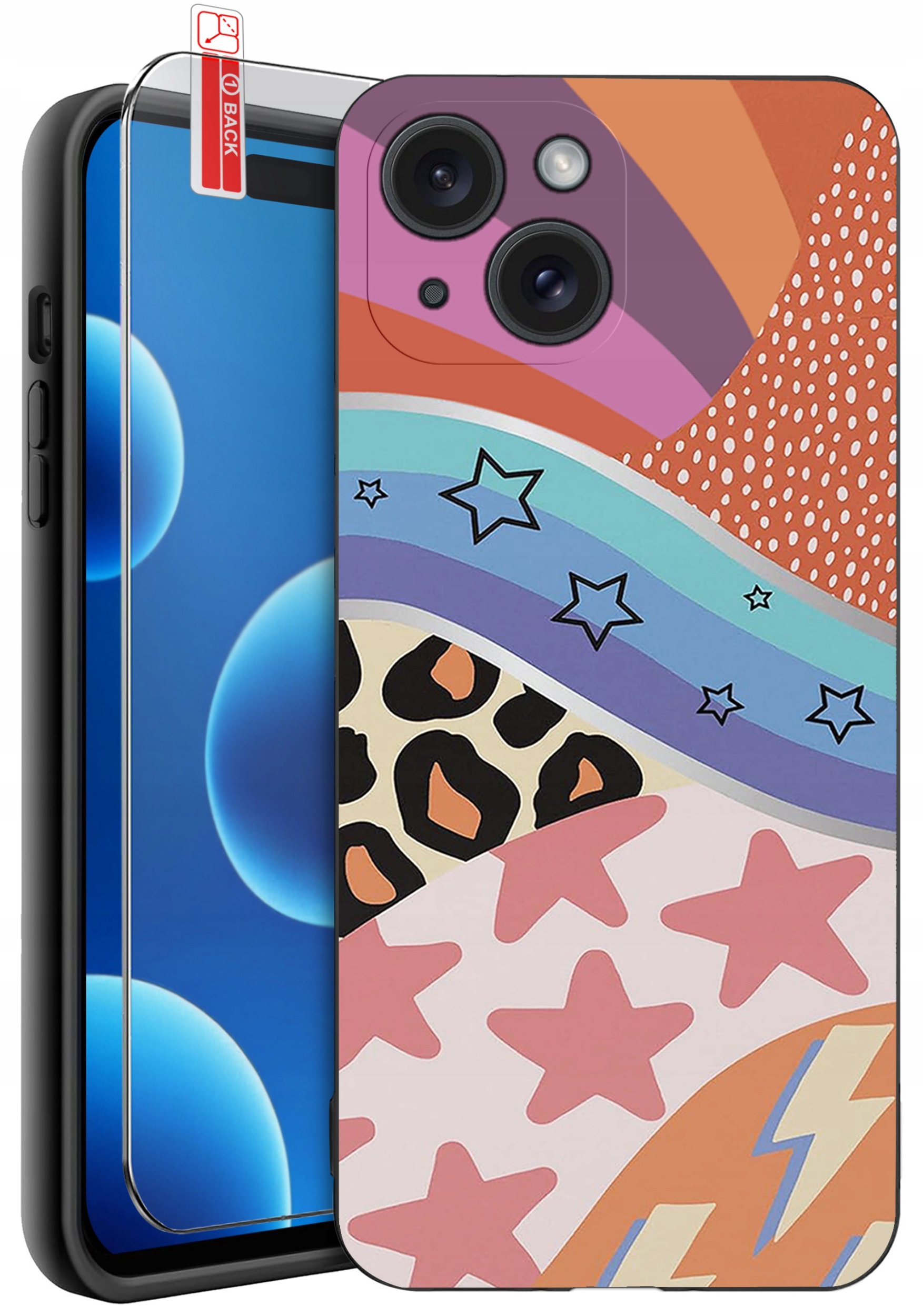 ETUI do iPhone 15 | WZORY | SILIKONOWE MATT CASE + SZKŁO 9H