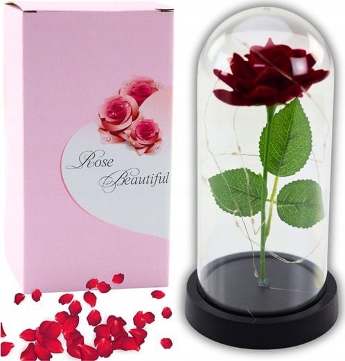 Wieczna Róża w Kopule z Oświetleniem LED Czerwona 21x11cm