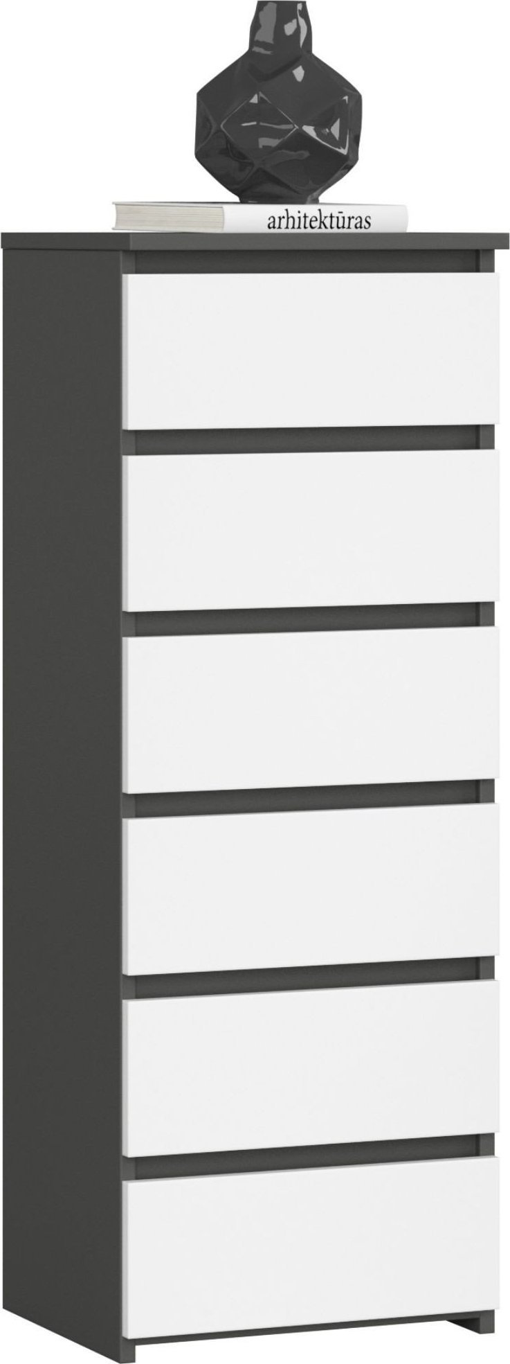 Fabryka Mebli Akord Komoda CL6 40 cm 6 szuflad - grafit szary - biała