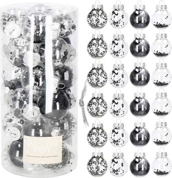 Springos Bombki choinkowe przeźroczyste 24 szt. czarny 5cm zestaw choinkowy UNIWERSALNY