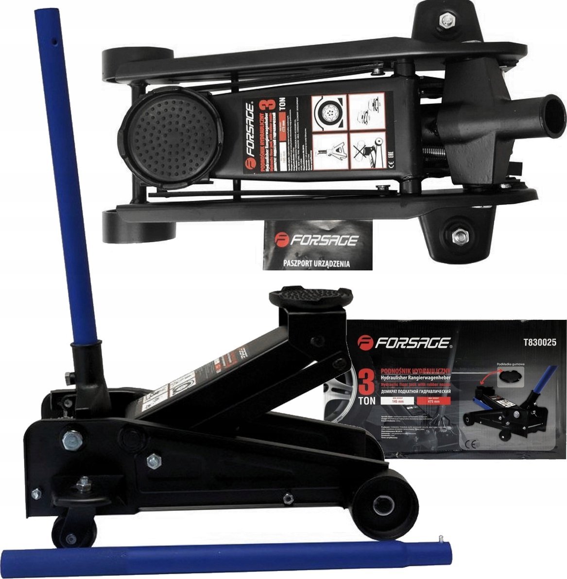 Forsage Podnośnik hydrauliczny 3t (h min: 145mm ; h max: 465mm) (z gumą)