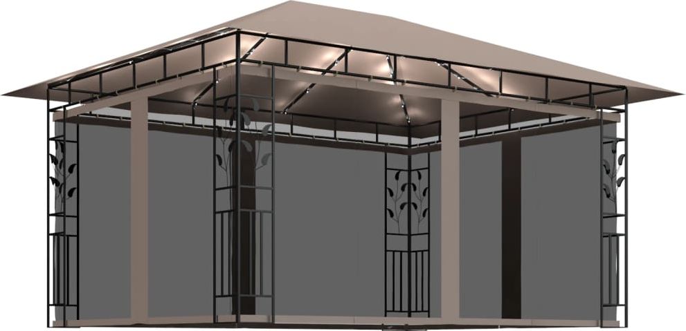 vidaXL Altana z moskitierą i sznurem lampek, 4x3x2,73 cm, kolor taupe