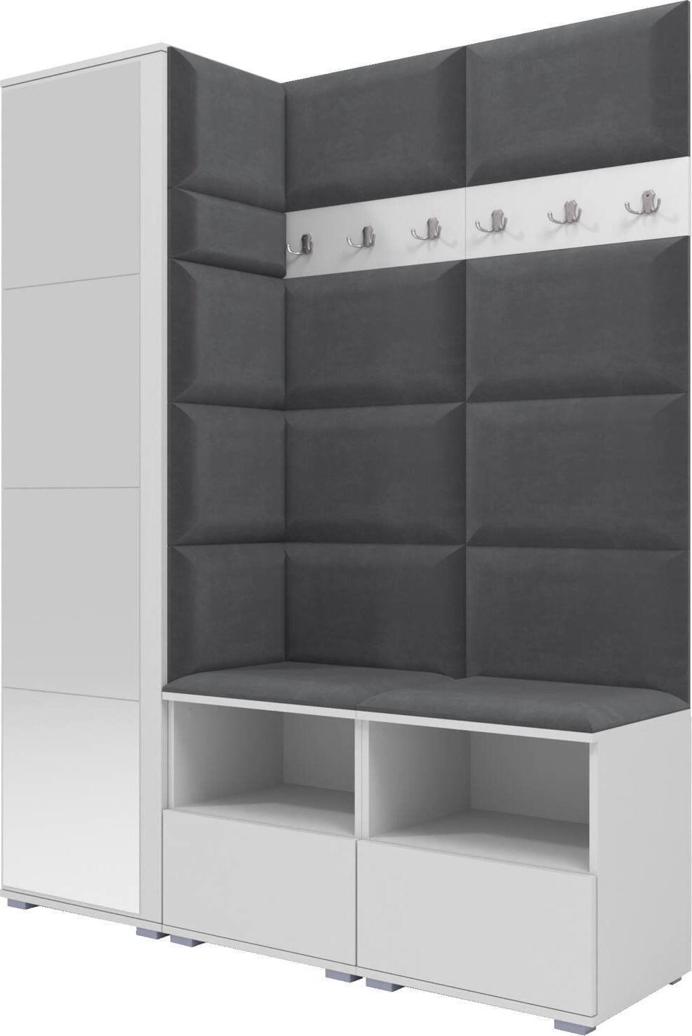 Ravio Tapicerowana garderoba Nela II z lustrem - kolor biały + tkanina Trinity 15