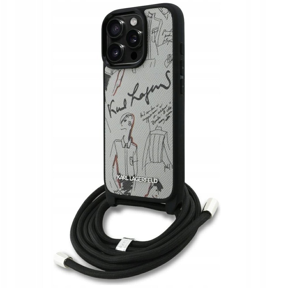 Karl Lagerfeld Etui Crossbody Grained Pattern & Logo do iPhone 16 Pro Max szary