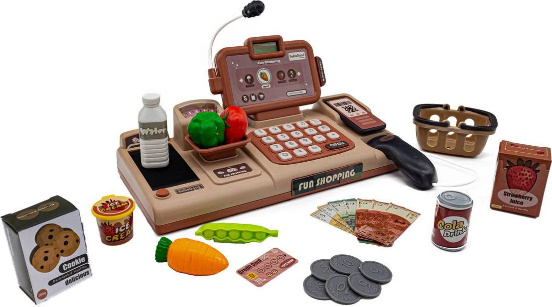 DK Edukacyjna sklepowa kasa fiskalna mikrofon waga koszyk akcesoria