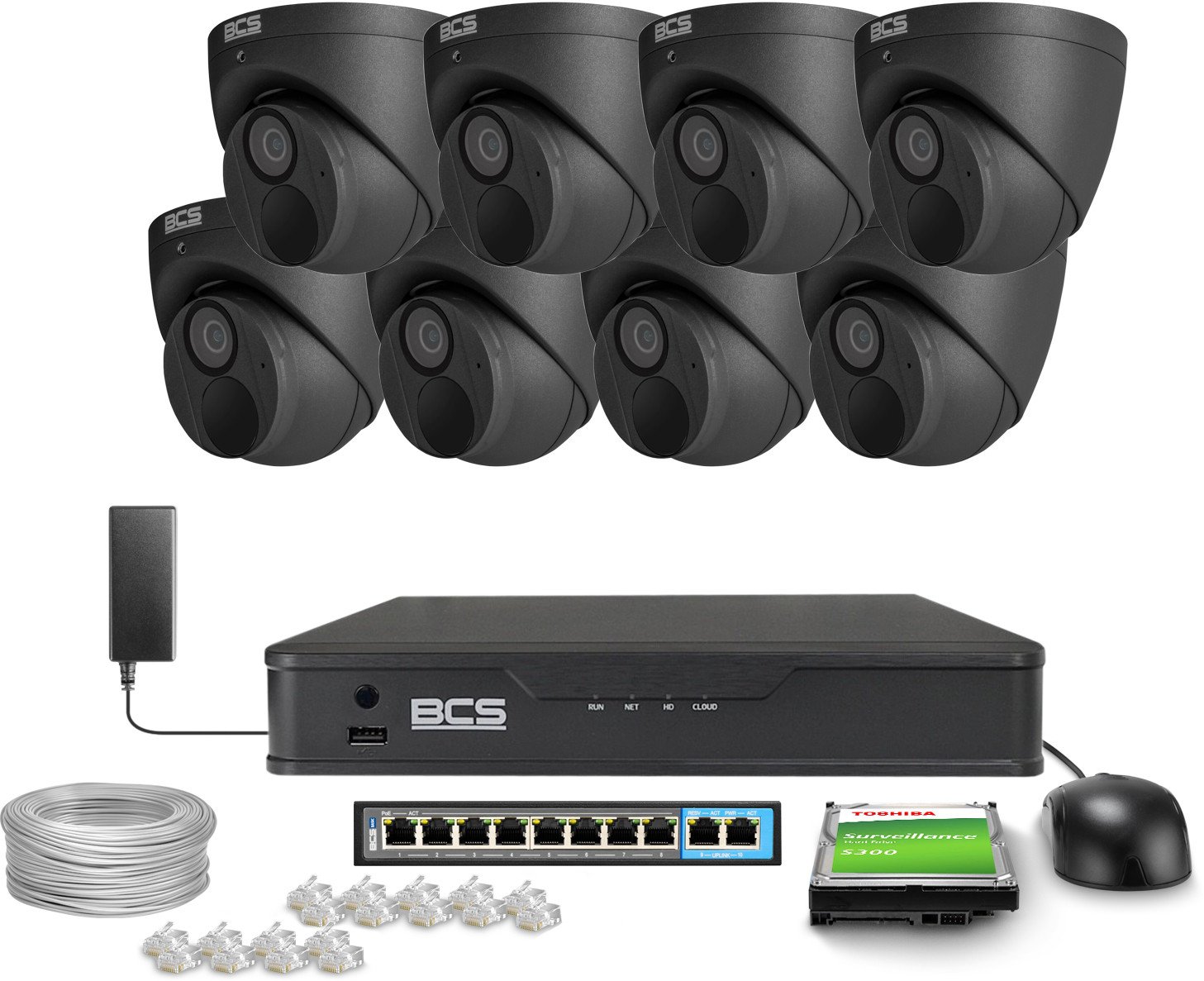 Zestaw do monitoringu 8x BCS-P-EIP28FWR3-AI2-G 8Mpx IR 30m WDR Funkcje inteligentne