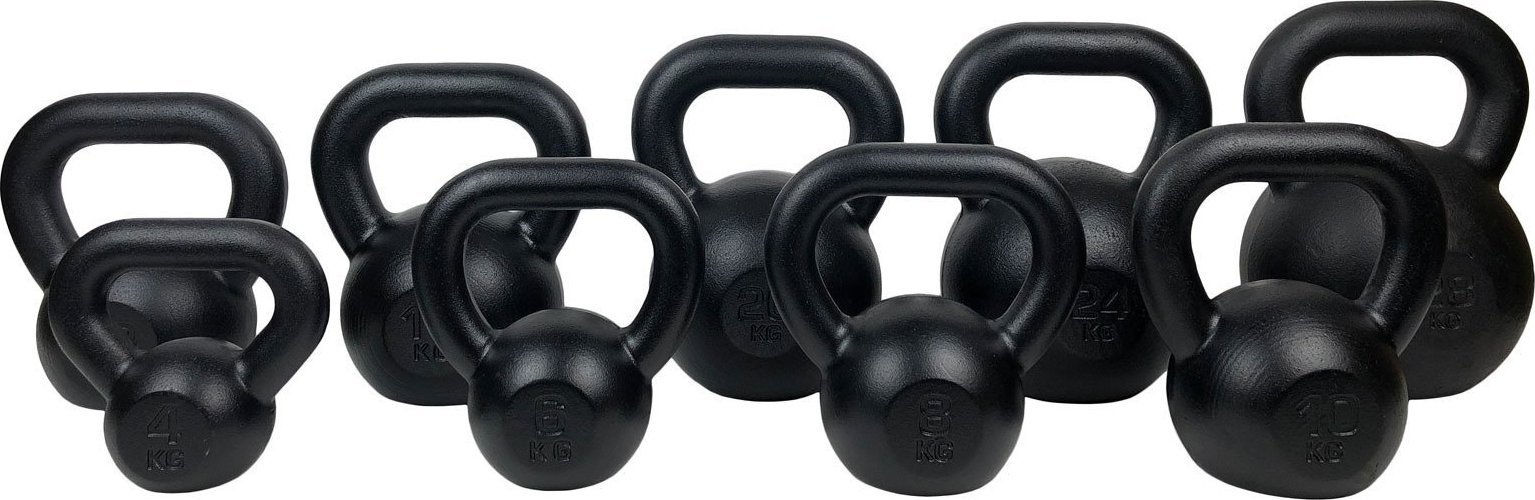 Kettlebell Kawmet Zestaw hantli kettlebell 4, 6, 8, 10, 12, 16, 20, 24, 28 kg (128 kg)
