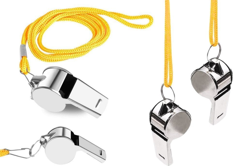 Gwizdek Sędziowski Z Kulką Metalowy Żółty Sznurek 40cm LEAN TOYS