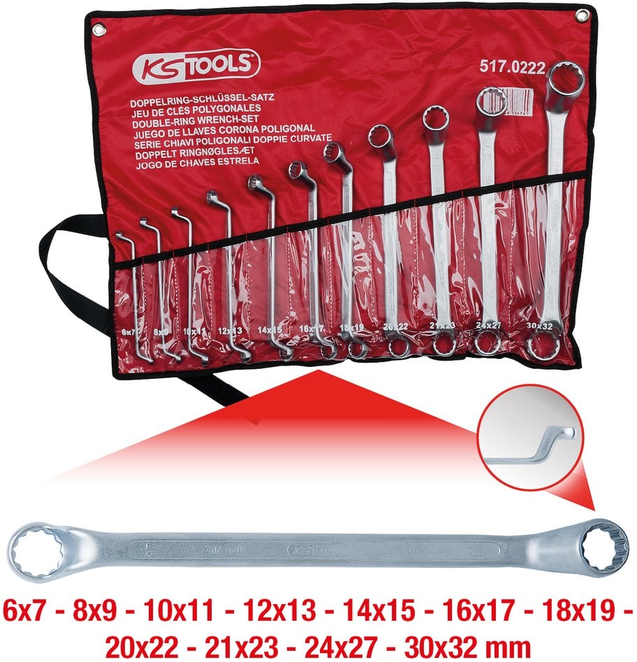 KS Tools KS Tools Double Ring Spanner-Set cranked, 11-pi. 6-32mm 517.0222