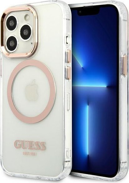 Guess Etui Guess do iPhone 13 Pro Max 6,7" złoty/gold hard case Metal Outline Magsafe