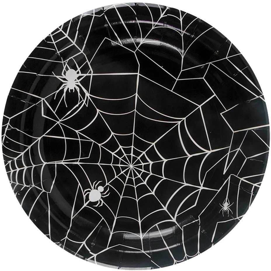Talerzyki Jednorazowe Halloween Pajęczyna na Urodziny śr. 23cm 12szt