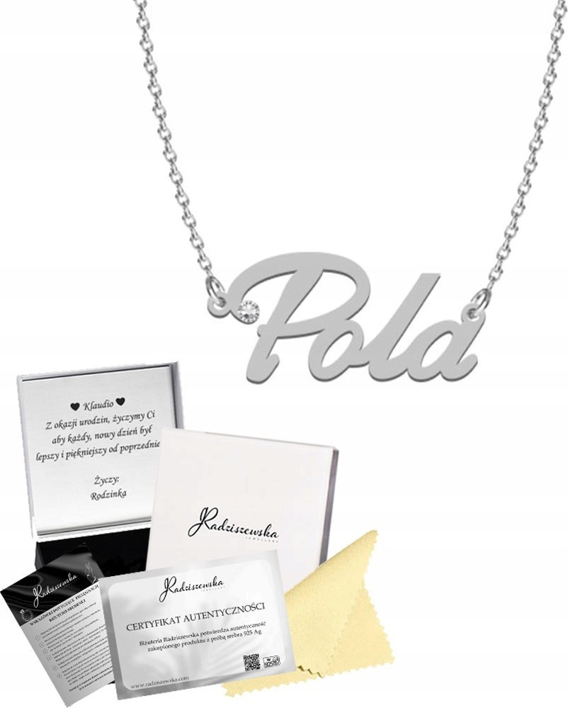 Radziszewska Jewellery Srebrny Łańcuszek z imieniem POLA Prezent SREBRO 925 Biżuteria Dedykacja