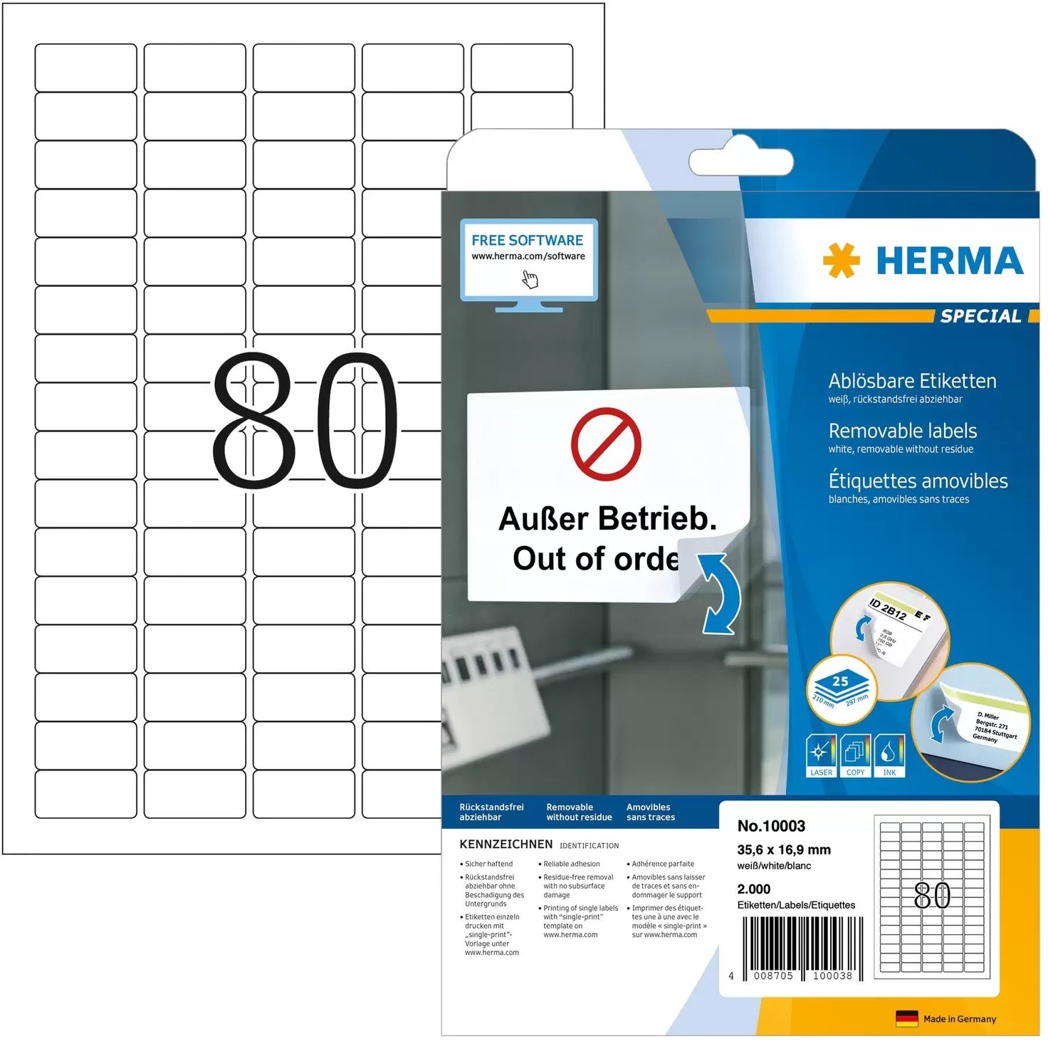 Herma Labels white 35,6x16,9 mm 25 sheet 2000 pcs remov. 10003