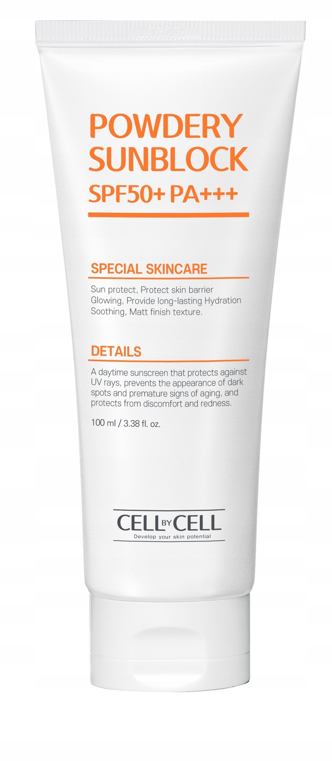 Cell By Cell, Powdery Sunblock, Protecting The Skin Barrier, Sunscreen Cream, For Face, SPF 50+, 100 ml Unisex