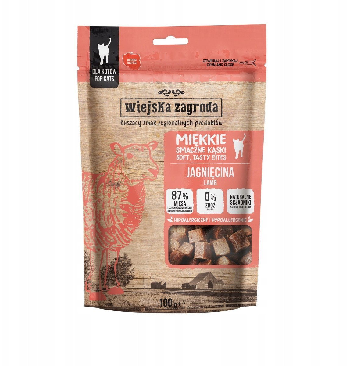 Wiejska Zagroda Przysmak dla kota Miękkie smaczne kąski Jagnięcina (dorosły) 100g