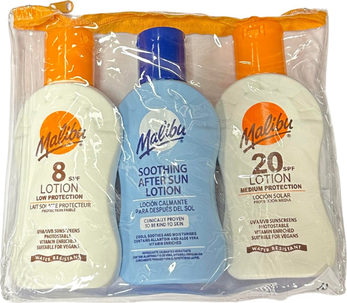 Malibu Malibu Travel Pack Balsamy Do Opalania SPF8 SPF20 + Balsam Po Opalaniu