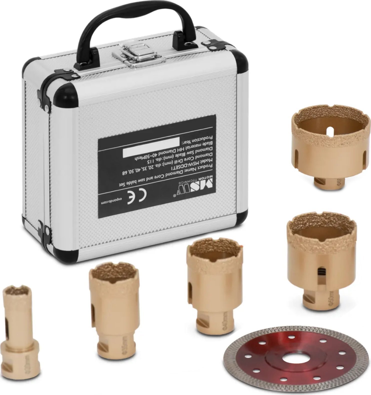 MSW Otwornice diamentowe do szlifierek kątowych 20/35/40/50/68 115 mm M14 - zestaw Otwornice diamentowe do szlifierek kątowych 20/35/40/50/68 115 mm M