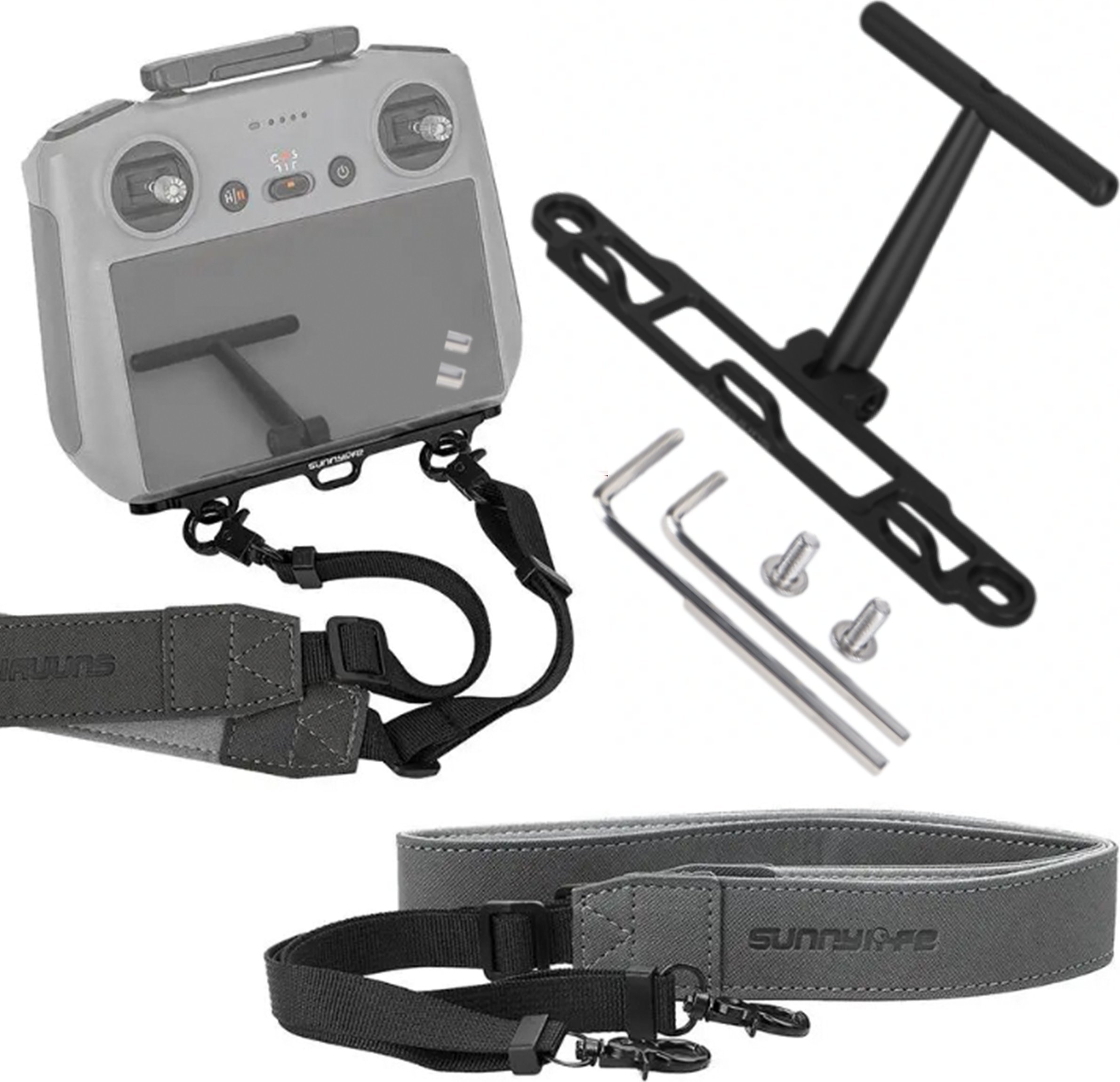 SunnyLife SOLIDNY ALUMINIOWY UCHWYT STOJAK PODPORA SMYCZ REGULOWANA DO KONTROLERA DJI RC 1 / RC 2 - DJI MINI 3 PRO / 4 PRO - BLACK