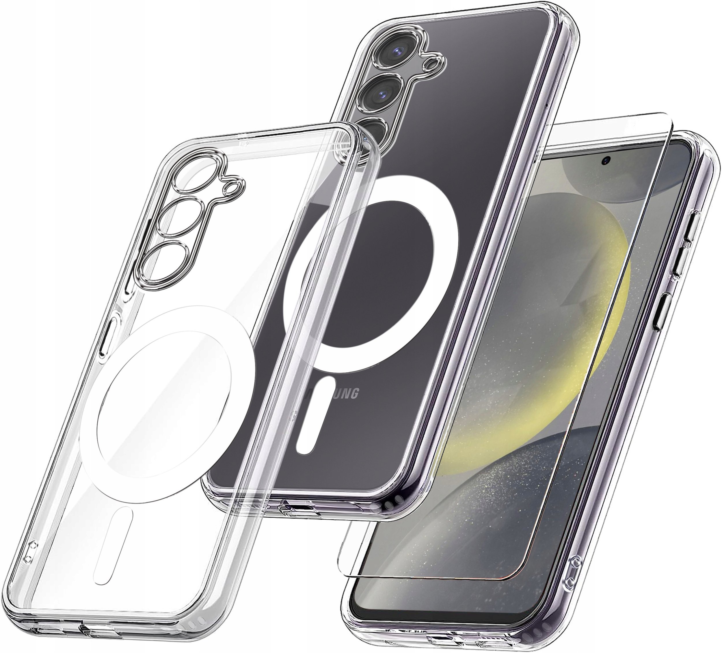 Etui do Samsung S24+ Plus WZMACNIANE do MAGSAFE ANTI SHOCK CLEAR CASE Szkło