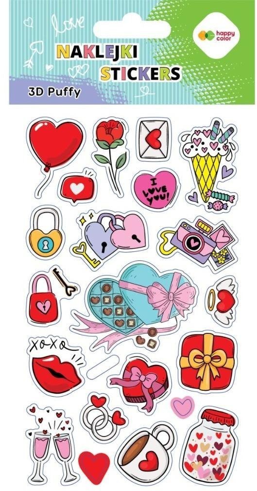 Naklejki 3D Puffy Valentines 10x20cm HAPPY COLOR