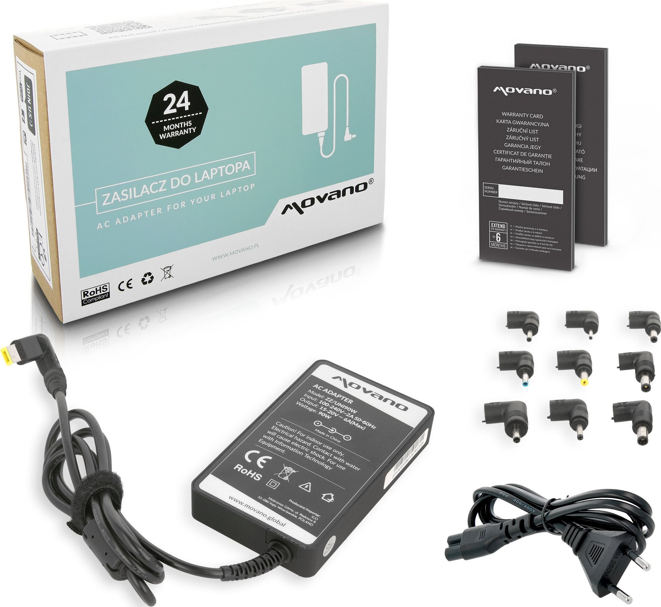 Zasilacz do laptopa Movano Zasilacz ładowarka uniwersalna 15-20v|90W|10wtyków