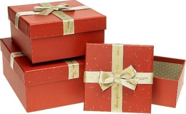 Pudełko prezentowe z kokardą 3szt czerwony ROZETTE