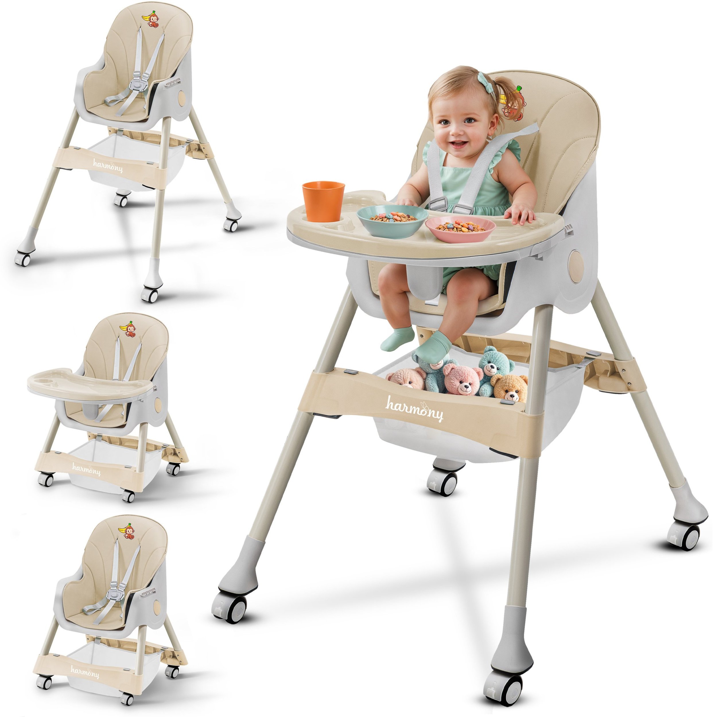 DZIECIĘCE KRZESEŁKO DO KARMIENIA CYNAMONEK 4W1 BEŻOWE