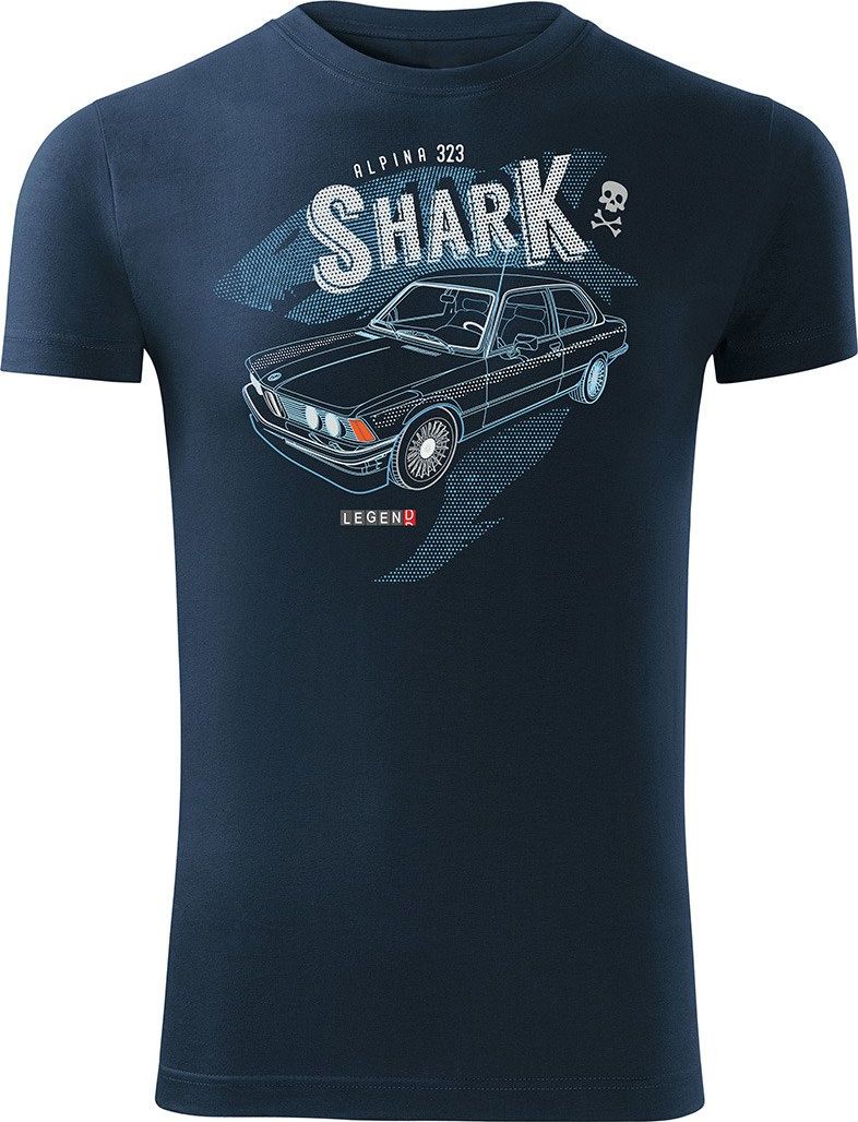 Topslang Koszulka z samochodem BMW 323 rekin męska granatowa SLIM XL