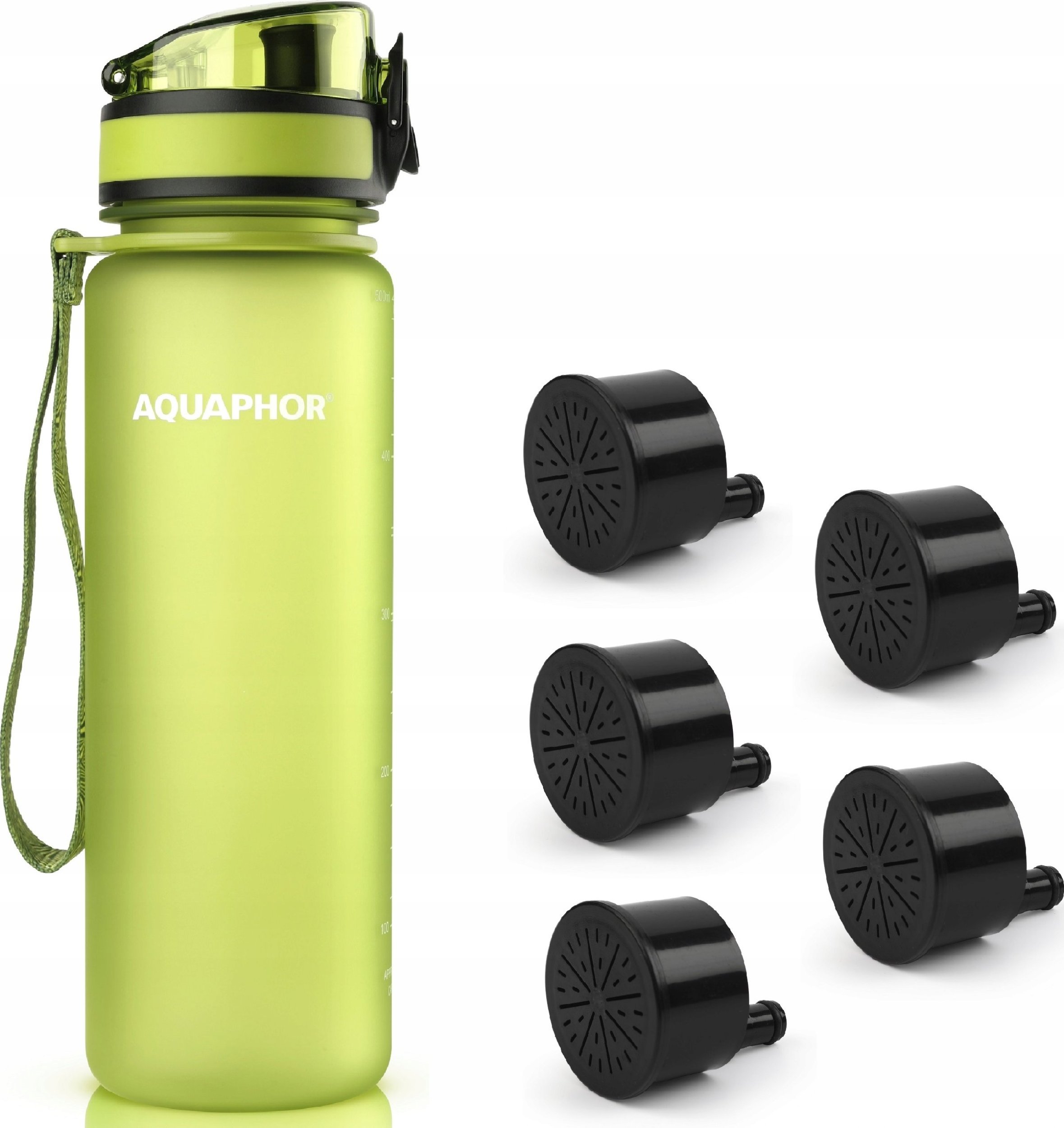 Butelka filtrująca Aquaphor City 500 ml + 5 filtrów, zielona