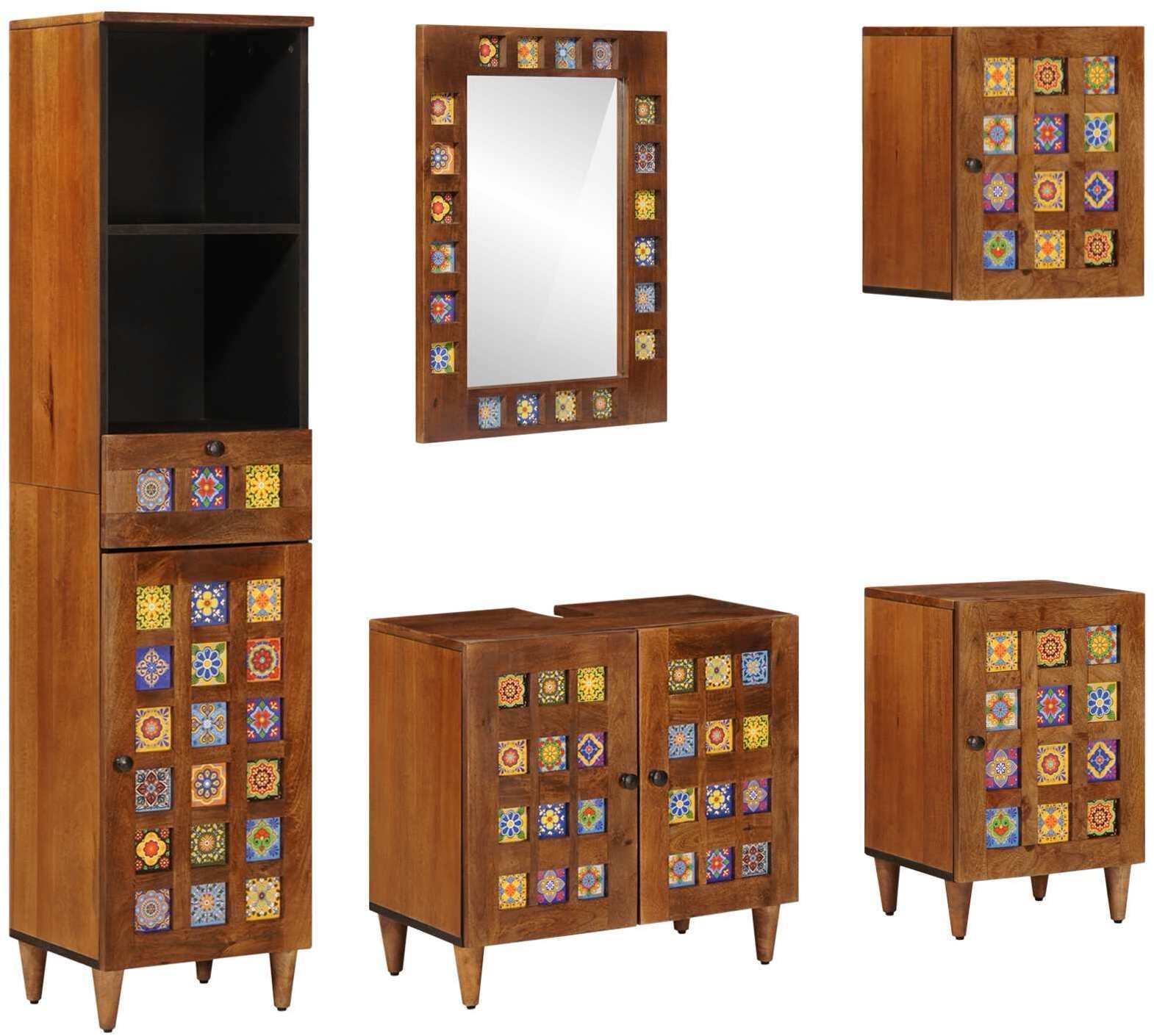 vidaXL Zestaw mebli łazienkowych 5 pcs orzech włoski Drewno mango