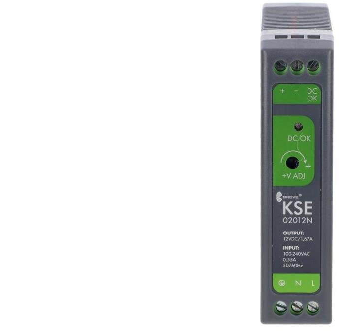 Zasilacz impulsowy KSE 02012P 230/ 12VDC 1,67A 20W na szynę DIN, Uzas: 85-264VACVAC, Ta70, 17000-1011