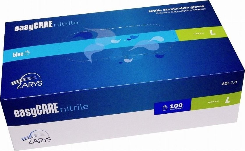 Zarys Rękawice Nitrylowe Zarys easyCARE Jednorazowe niebieskie roz. L 100 szt