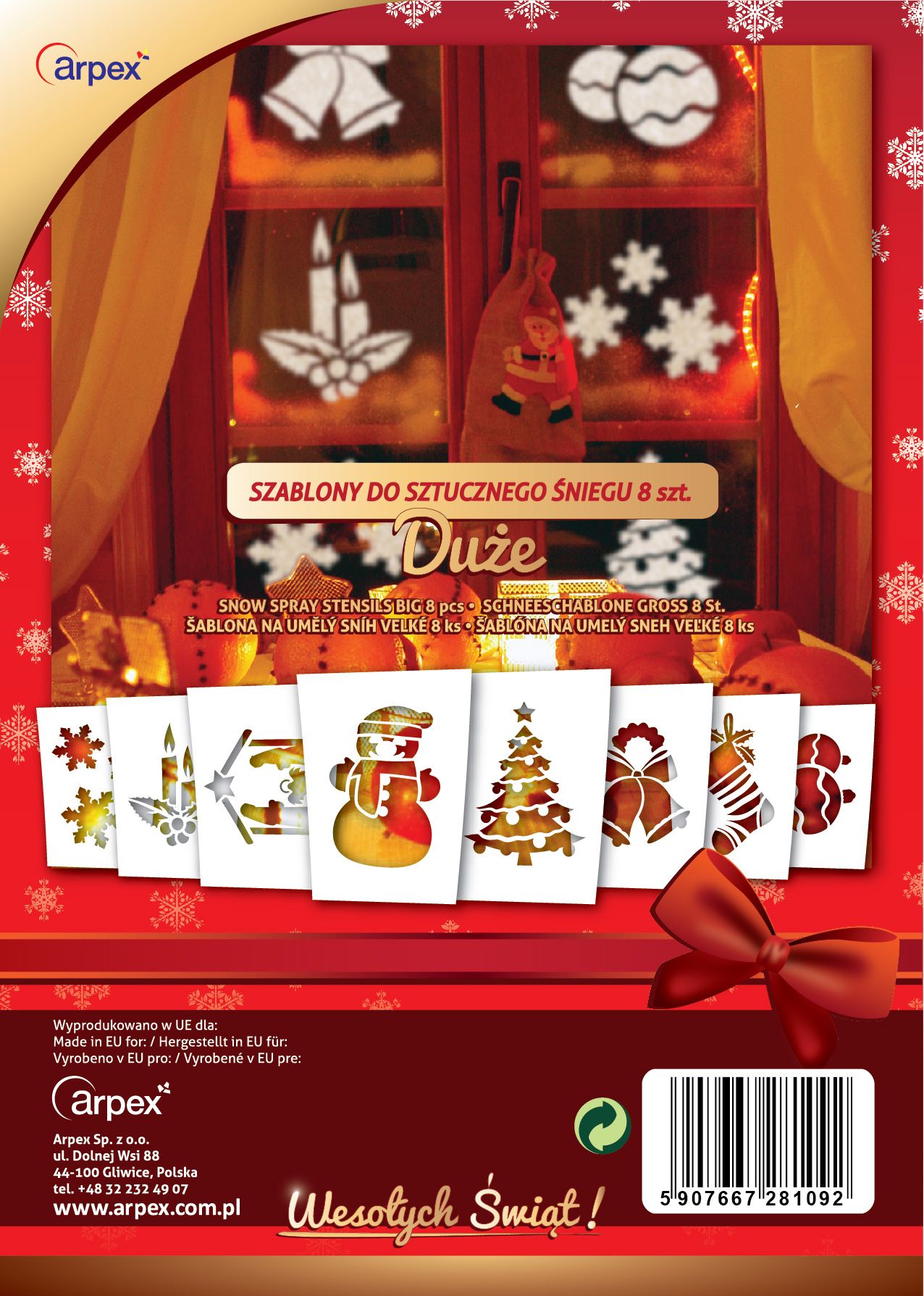 Dekoracja świąteczna Arpex Szablony do sztucznego ¶niegu duże 8szt (581126) - 5907667281092
