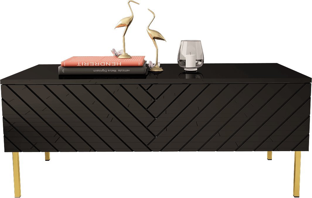 MEGSTYL ŁAWA 120CM NA ZŁOTYCH NÓŻKACH - GALA 3 Czarny połysk