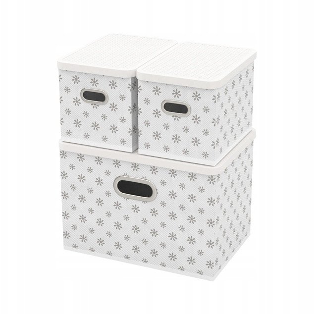 Pudełka do przechowywania z pokrywką 3 szt białe kwiatuszki