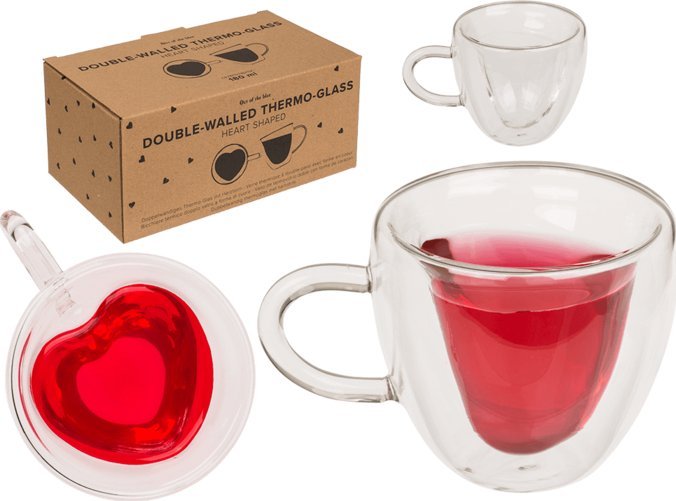 Out of the blue 2x Szklanki Termiczne Serca - Lekkie, Podwójne Szkło
