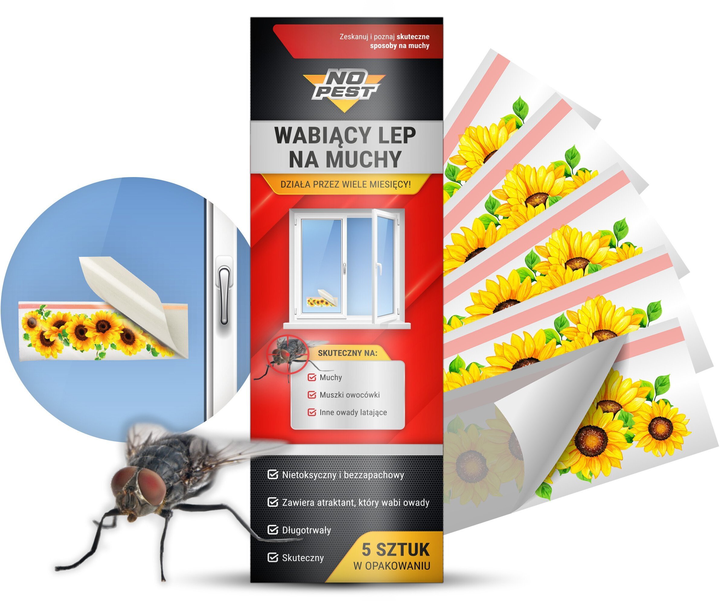 Wabiący Lep Pułapka Lepowa na Muchy Muszki Owocówki Meszki Mole Komary Ćmy na Okno Ścianę (5 szt)