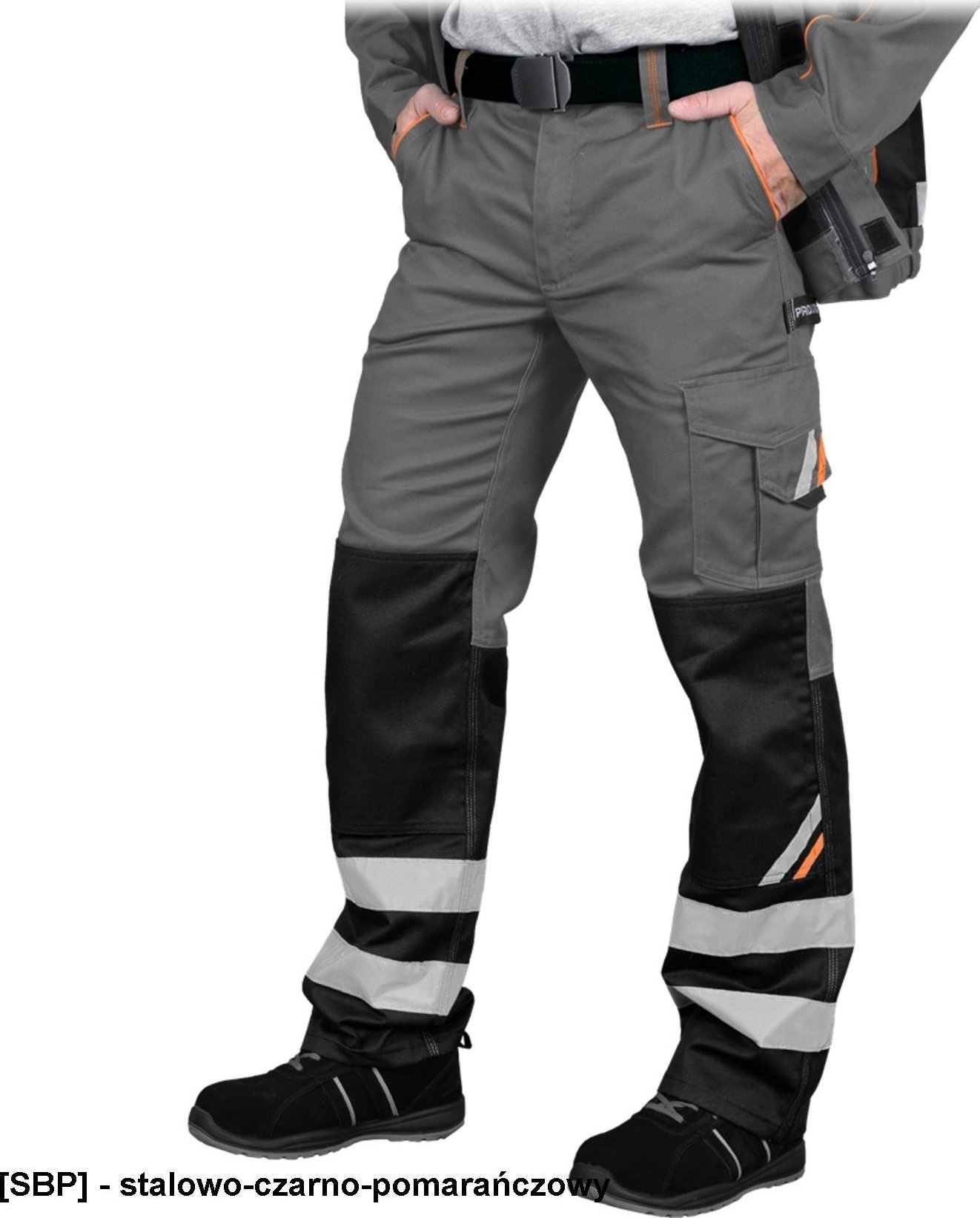 R.E.I.S. PROM-T - Spodnie ochronne do pasa - stalowo-czarno-pomarańczowy 60