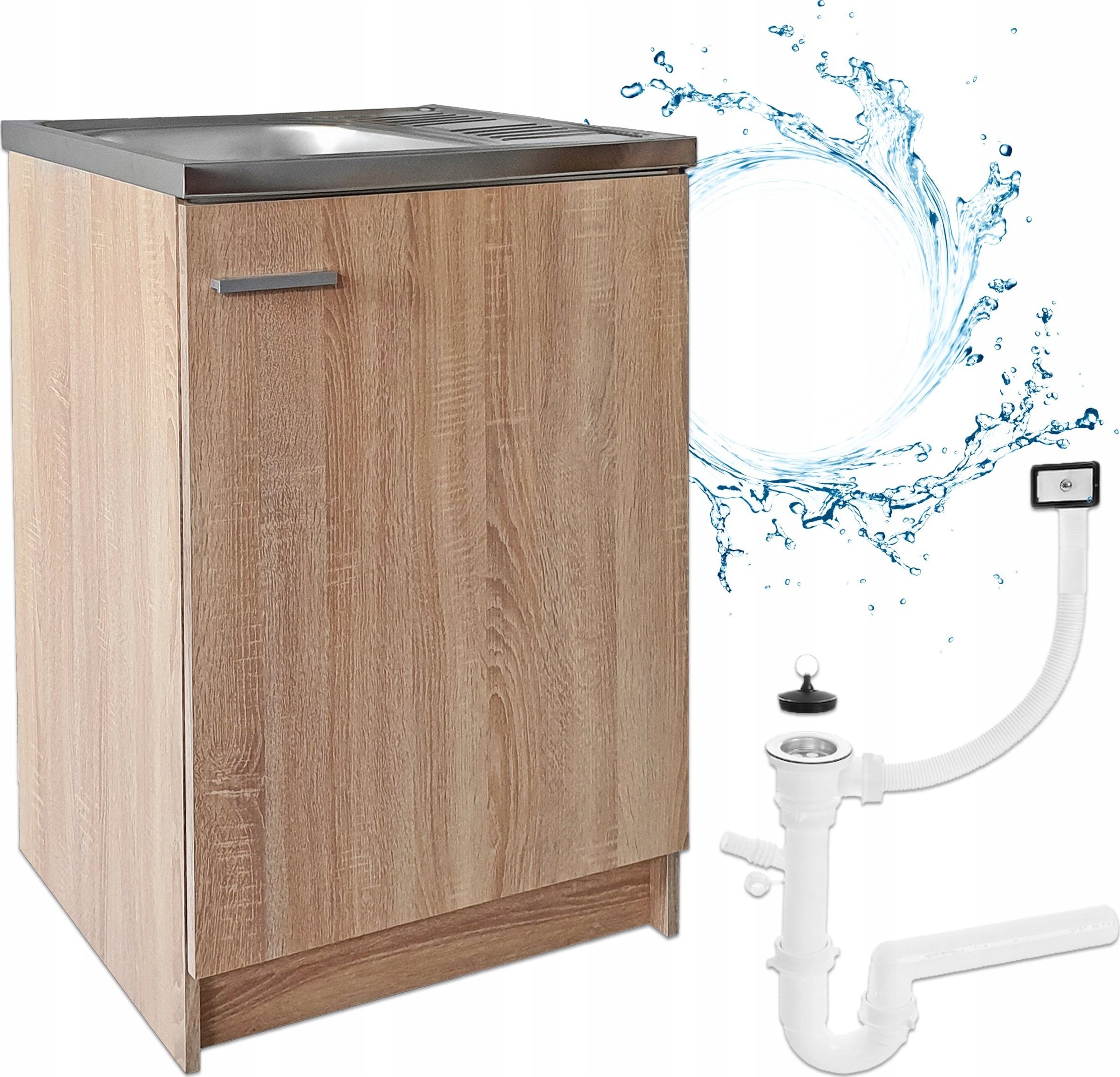 Stamar Szafka Kuchenna Stojąca Dąb Sonoma 60 x 50 cm Slim + Zlew Deante + Syfon