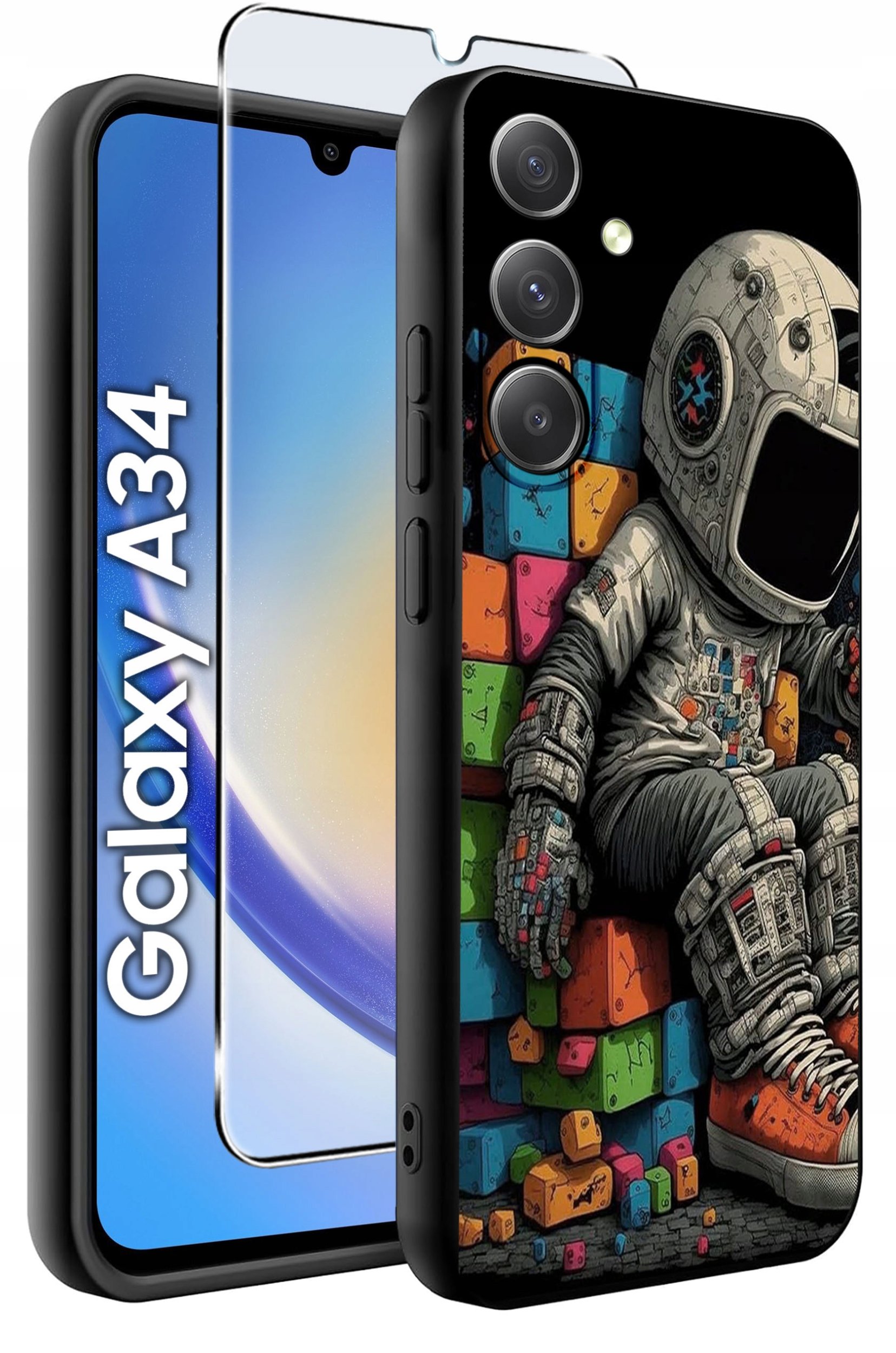 ETUI do Samsung A34 5G WZORY | SILIKONOWE MATT CASE + SZKŁO 9H