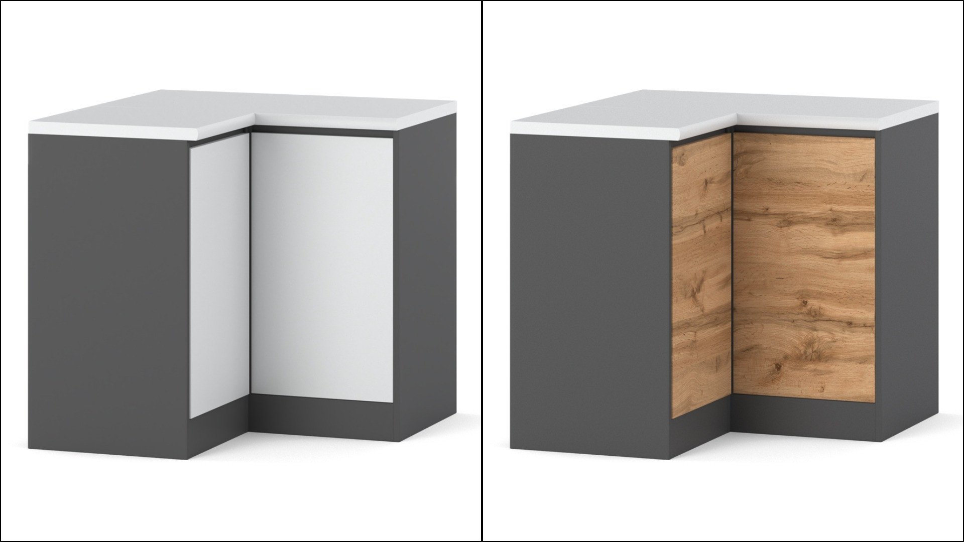 Szafka Kuchenna Stojąca Z Blatem Modułowa Bella 90x90cm Szary Mat Dąb Wotan