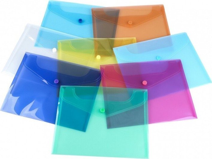 Teczka kopertowa, PP, C5, 185 x 238 x 0,18 mm, na zatrzask, display, mix kolorów