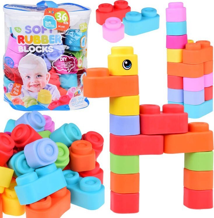 Jokomisiada Gumowe Kolorowe Miękkie klocki 36 ele pierwsze klocki dla dziecka ZA5367