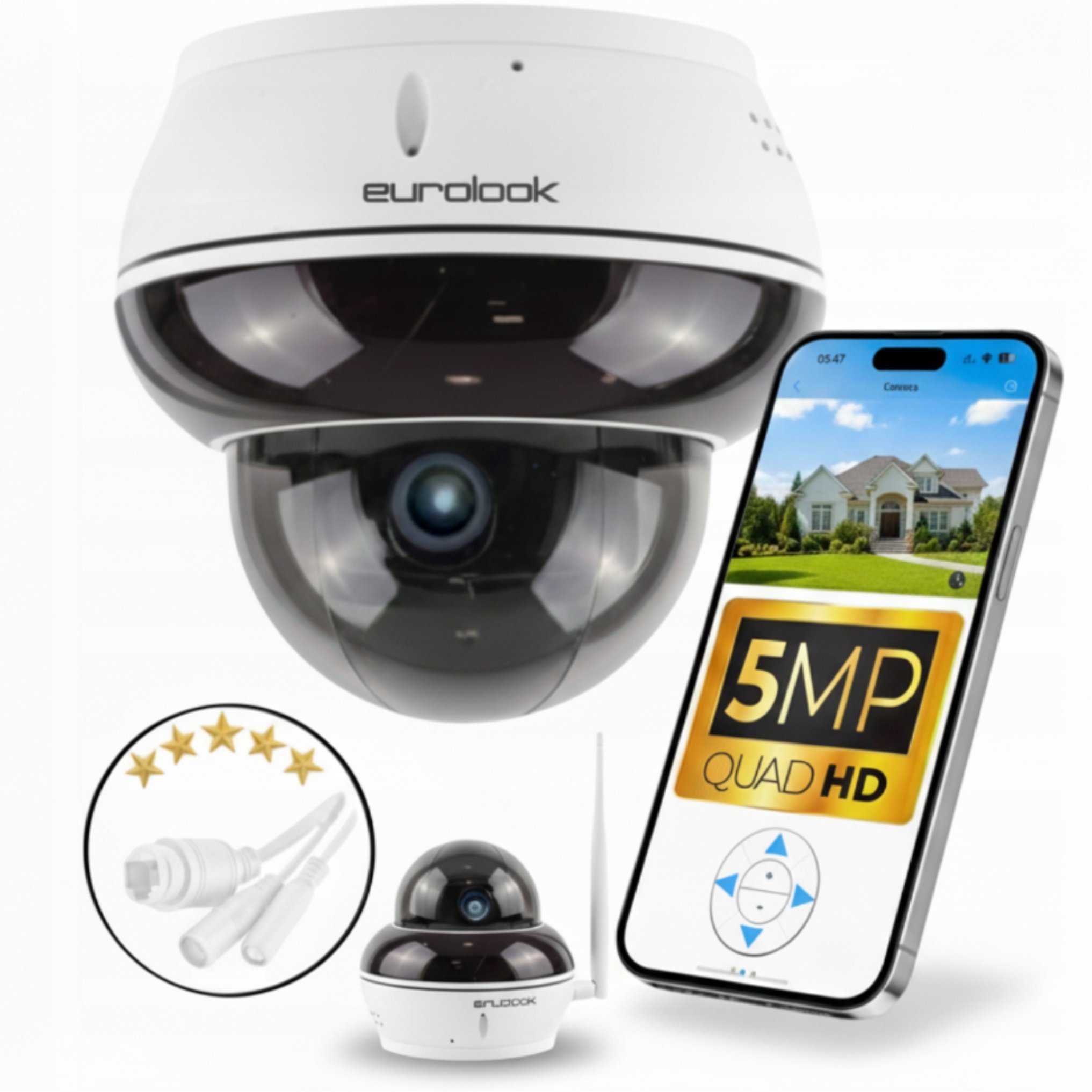 Kamera IP WiFi Zewnętrzna Obrotowa Kopułka 5MPx AUDIO śledzenie Aplikacja