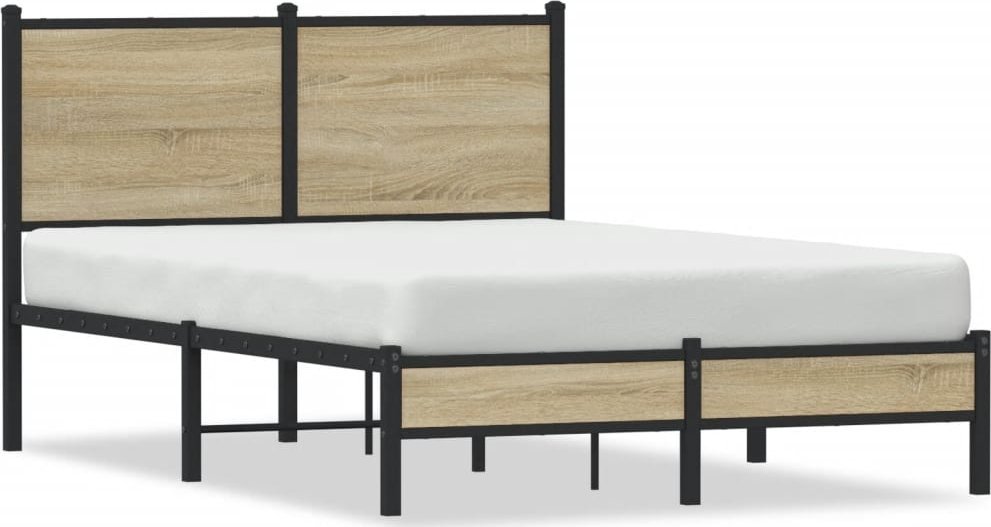 vidaXL Metalowa rama łóżka, bez materaca, dąb sonoma, 120x190 cm